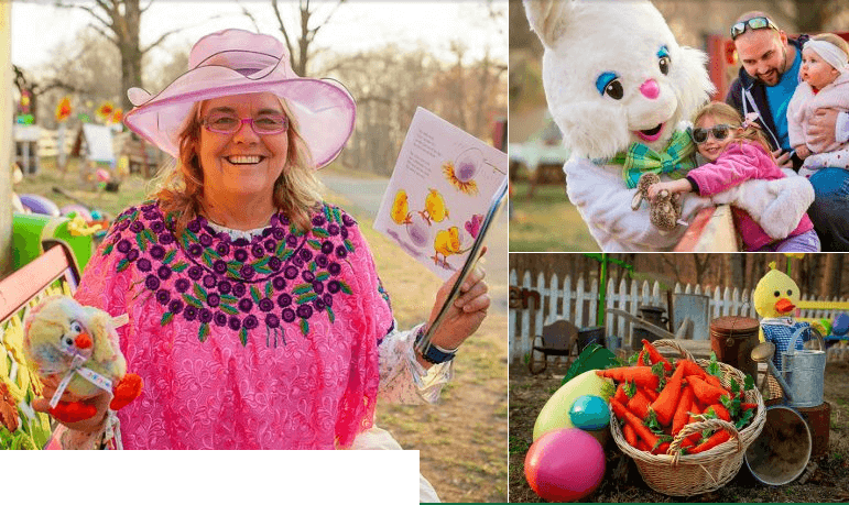 Easter celebration with storytime, Easter Bunny, and festive decorations.