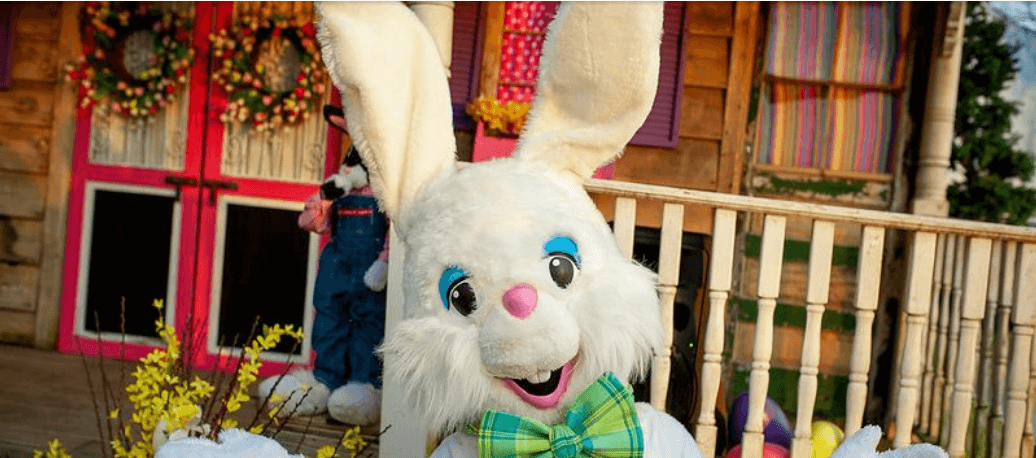 Easter Bunny character with big ears and green bow tie.
