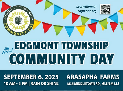 Flyer for Edgmont Township Community Day on September 6, 2025 at Arasapha Farms.
