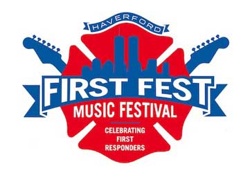 Haverford First Fest Music Festival logo with guitars and city skyline.